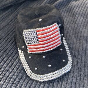 American Ball Cap Real Denim Silver Studded W/ American Flag